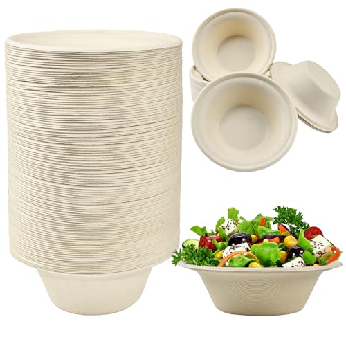 KYYGKY Bol 100 Stück Einwegpapierschalen Suppenschalen 340ML Zuckerrohrschalen Suppenschüssel Einweg Einweggeschirr Suppenteller Einwegsuppenschale Schälchen Bio Suppenschale für Part Picknick