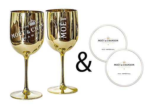 Moët & Chandon Ice Impérial Champagner & Prosecco Acryl Gläser Becher mit einem Set Papieruntersetzer gold