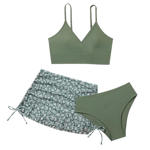 Mädchen 3-teiliger Badeanzug,Bikini Set Badeanzüge für Mädchen,Sommer Bikini Top + Slips + Rock Set,Kinder Badebekleidung Strand Schwimmanzug für 8-14 Jahre