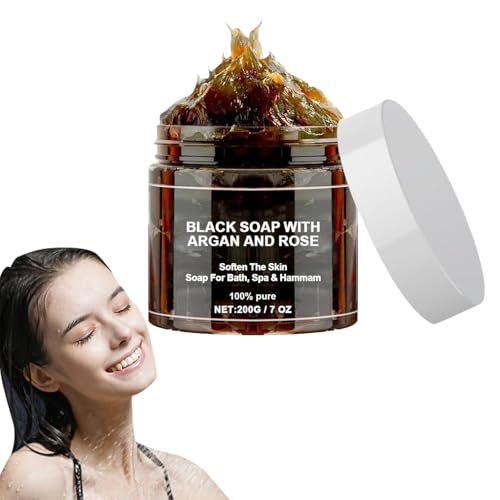 1 Stück Marokko Schwarze Seife Mit Morocco Body Scrub Black Soap Natürliche Marokkanische Schwarze Seife, Weichmachende Haut-Peeling-Körperwäsche, Körperpeeling, Geeignet Für Alle Hauttypen
