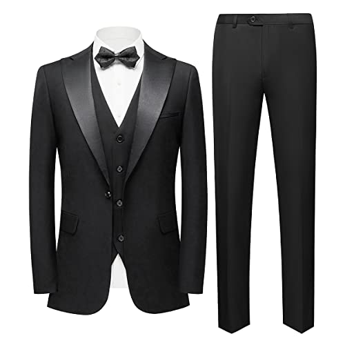 Sliktaa Herren Business Bankett Gentleman EIN-Knopf-Smoking-Anzug Dreiteiliges Kostüm(Schwarz M)