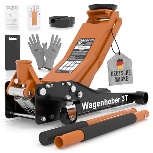 Tarpofix® Hydraulischer Wagenheber 3t (75-505mm Hubhöhe) | Premium Rangierwagenheber Mit Doppelzylinder | Flach für SUV & Tiefergelegte Autos
