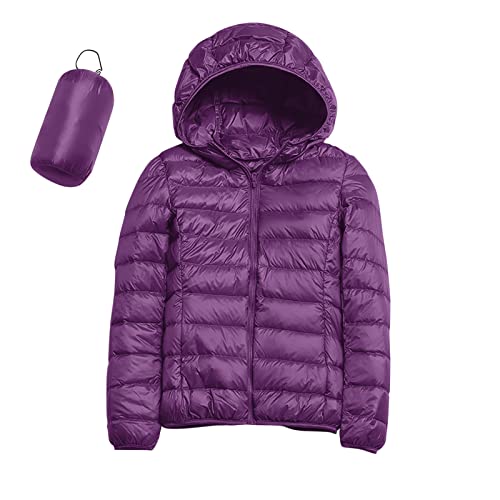 Generisch Damen Steppjacke Leichte Packbare Übergangsjacke Warme Winterjacke mit Kapuze für Frauen Gefüttert Pufferjacke mit Taschen für Freizeit Wandern Reisen