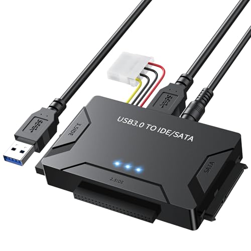 POSUGEAR USB 3.0 zu Sata und IDE Adapter, USB SATA Festplatten Konverter mit Netzschalter unterstützt für 2,5''und 3,5''SATA HDD & IDE HDD, Kompatible Windows XP Vista 7 8 10（Mit 12V 2A Netzteil）
