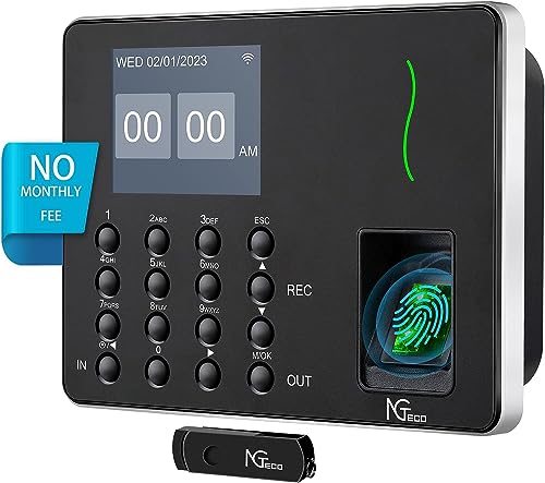 NGTeco Zeiterfassung für kleinbetriebe Biometrische Fingerabdruck-Stempeluhr Maschine Zeituhr Recorder Mitarbeiter Check-in Time Clock W3