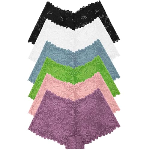 RUNYA Unterwäsche für Frauen V-Waist Shorts Damenunterwäsche Hohe Taille Freche Höschen 6er Pack