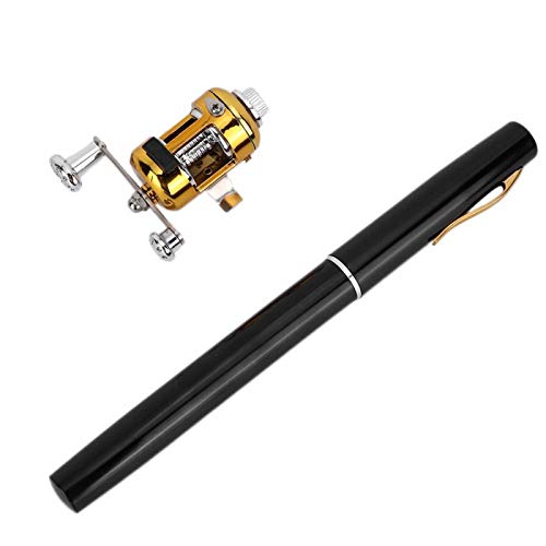 Cyrank Mini Pocket Pen Angelrute, Tragbarer Teleskop-Angelstift mit Angelrolle für Salzwasser, Mini Taschenstift Angelrute, Mini Tragbare Pen Angelrute Angelrute Pol mit Rolle, Süßwasser