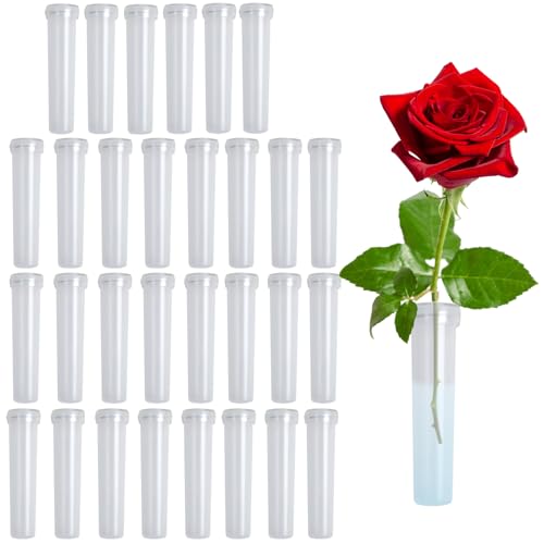 30 Stück Blumenröhrchen, Blumen Wasserröhrchen mit Kappen, transparent Kunststoff Blume Fläschchen, Wiederverwendbare und Langlebige Reagenzgläser, für Blumengeschäfte Restaurants Cafés Schlafzimmer