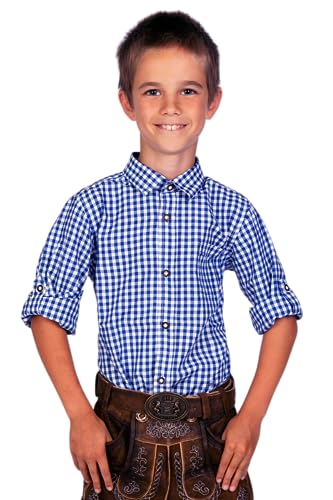 Edelnice Trachtenmode Kinder Trachtenhemd rot oder blau kariert Gr. 128-164 (as3, Numeric, Numeric_164, Regular, Blau)