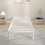 KVLKBV Metallbett Bettrahmen Bettgestell 90x200 mit Lattenrost - Höhe 35,5 cm mit Stauraum unter dem Bett - Leicht zu Montieren und Stabil - Für Schlafzimmer Gästezimmer Einzelzimmer - Weiß