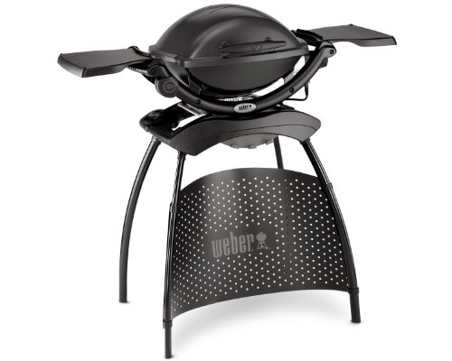 Weber Q1400 Elektrogrill mit Stand, 43 x 32cm Grillfäche, portabler BBQ Grill, 2-geteilter porzellanemaillierter Guss-Grillrost, Aluminiumguss Deckel & Gehäuse - Dark Grey (52020879)