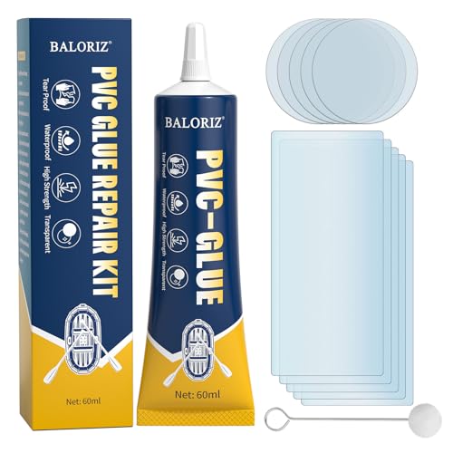 BALORIZ Pool-Reparaturset, Wasserdichtes Transparentes Reparaturset für Schlauchboote aus PVC- und PU-Schlauchboote, aufblasbare Spas, Luftmatratzen, Hüpfburgen und Aufblasartikel, Zelt (60 ml)