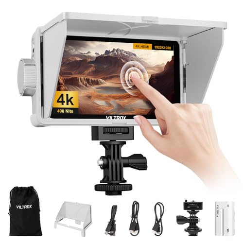VILTROX DC-V1 DCV1 Kamera Field Monitor Touchscreen 5.5 Zoll 4K HDMI External Camera Monitor mit Akku Full HD 1920x1080 IPS 3D LUT mit Sonnenschutzhaube für Sony Canon Nikon DSLR（DC-550 Lite Upgrade）