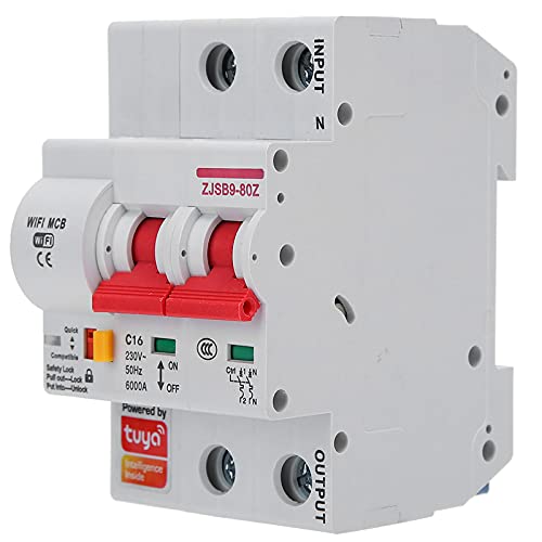 AC220V Smart WIFI Leistungsschalter, Miniatur Leistungsschalter PA66-DSM Flammhemmende Shell Unterstützung Wifi Mobiltelefon APP Fernbedienung(2P 16A)