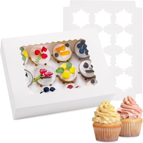 Sivaopa 12 Löcher Cupcake Boxen, Weiße muffin transportbox, Cupcake Transportbox mit transparentem Sichtfenster, Bäckerei-Boxen für Cupcake-Träger, Cupcake-Behälter(6 Stück) (Alt 6 Stück)