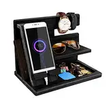 Geschenke für Männer Geburtstag, Vatertagsgeschenk für Papa, Holz Telefon Dockingstation Uhren Geldbörsen Nachttisch Organizer Männer, Geschenk Vatertag, Dockingstation Holz, Papa Geschenk Geburtstag