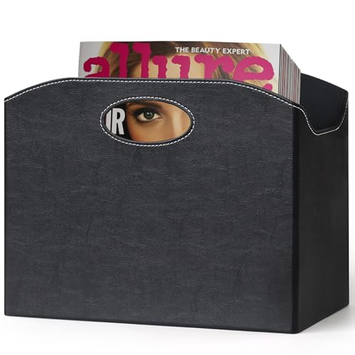 Neateam Zeitungsständer Modern Zeitschriftenständer Leder Zeitungskorb Hochkant Zeitschriftensammler PU mit Griff Zeitungshalter Faltbarer Zeitschriften- & Zeitungskörbe Büro Organizer - Schwarz