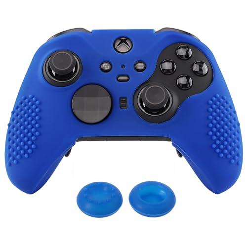 eXtremeRate Schutzhülle Hülle Anti-Rutsch Tasche Silikon Case+2 Thumbstick Kappen für Neuer Xbox One Elite Series 2 Controller(Blau)