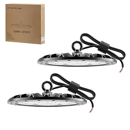 Royana 2er 300W UFO LED Werkstattlampe, 6500K Kaltweiß UFO LED Strahler LED Hallenstrahler, 30000LM Hohe Helligkeit LED Industrielampe LED High Bay Licht für Werkstätten, Fabrikhallen, Hallenstadion
