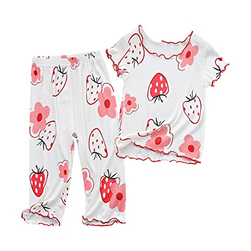 Kinder Schlafanzug aus Modal Mädchen kurz Ärmelloser Hochwertiger und bequemer Schlafanzug aus Baumwoll Modal Mix Zweiteilig Nachtwäsche Pyjamaset für Mädchen (White, 5-7 Years)