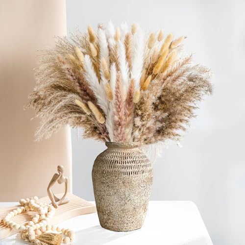 Rustikale Keramik-Vase im Bauernhaus-Design, Vintage-Stil, beigefarbene Vasen, rustikale Heimdekoration, Ton-Keramikvasen, moderne Bauernhaus-Vasen für ideale Regaldekorationen, Tisch, Bücherregal,