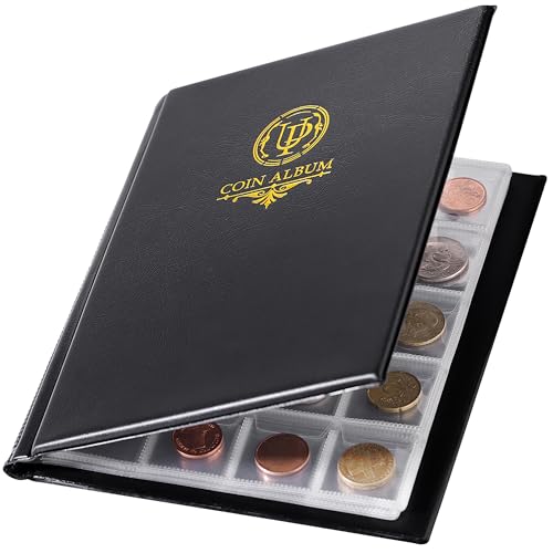 Münzalbum mit 200 Fächern – Münzsammelbuch mit 10 Seiten, 33 x 33 mm Gitterhalter für Pfund, Pence, Cent, Dollar, Nickel (schwarz) CS48200BK