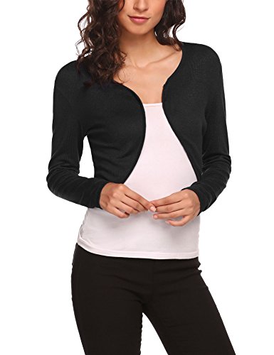 Hotouch Damen Bolero Festlich Kurze Langarm Elegant Strickjacke Bolerojacke Lässige Schulterjacke Casual Strickcardigan Shrug Top Schwarz S