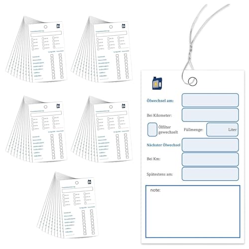50 Stück Ölwechselzettel Ölzettel Inspektionsanhänger, Öl Schilder, Ölwechsel Aufkleber, Öl Service Anhänger Schilder Mit Draht, Öl Anhänger, 10 X 6 cm Ölwechsel Schilder Inspektion Etikett