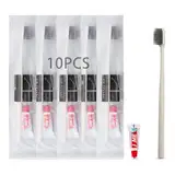 CZNBZIU Einmal Zahnbürsten,10 Packungen Einwegzahnbürsten Mit Zahnpasta Set Einzeln Verpackt Für Hotel/Camping/Pflegeheim/Wohltätigkeit