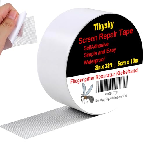 Tikysky Fliegengitter Reparatur Klebeband, Reparaturband für Moskitonetz Stark Haftender Insektenschutz Fenster Fliegengitter Reparatur Set für Reparaturlöcher (5 cm*10 m)