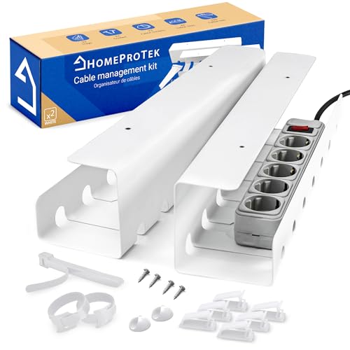 HOMEPROTEK Kabelkanal für EIN ordentliches Kabelmanagement, 2 Stück, weiß – Kabelhalterung mit einfacher Montage, 43 x 10 x 10 cm Kabel-Organizer, für Büro zu Hause