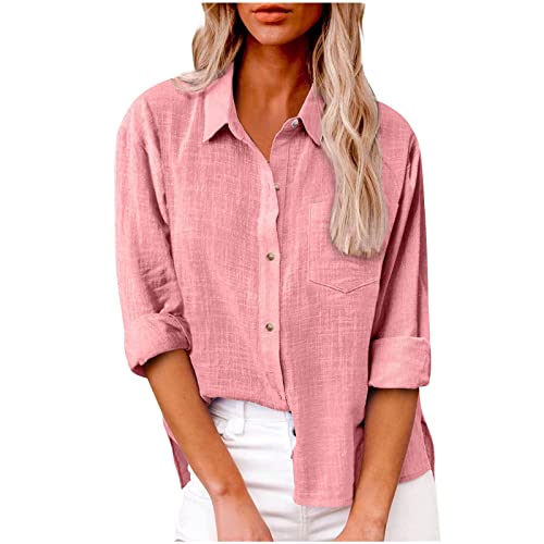 Tshirt Damen Damen Oberteile Langarm Festmode für Damen Ab 50 Satinblusen für Damen Glänzend Bauchfreies Oberteil Damen Strandbluse Blusen & Tuniken für Damen Sommer Bluse Rosa 4XL