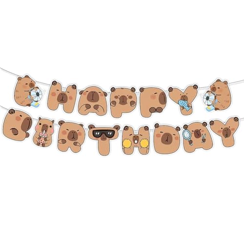Capybara Geburtstagsbanner 2 Stück,Capybara Happy Birthday Girlande,Niedlich Cartoon Braun Capy Geburtstagsdeko für Jungen Mädchen Kinder Tier Capybara Geburtstag Party Supplies