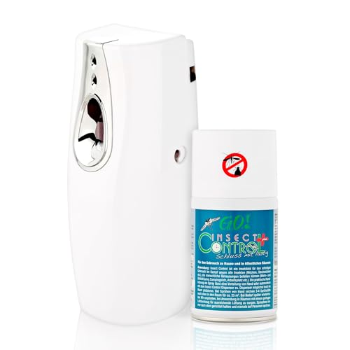 GO! Insect Control SET: 1x Spray-Dose zu 250ml PLUS 1x Sprühapparat (Dispenser, Zerstäuber) – Insektenspray gegen Schnacken, Stech-Mücken, Wespen, Fliegen u.a (Gänseblümchen-Extrakt) ...