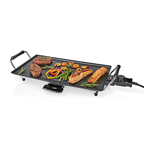 Nedis FCTE110EBK50 Teppanyaki-Grill – 50 cm Grillplatte – 2.000 W – Temperaturregelung – Antihaftbeschichtung – Abnehmbare Teile – Cool-Touch-Griff – rutschfeste Füße – Schwarz