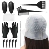 11 Stück Haar Färben Set, Silikon Haarfärbe Kappen mit Haarfärbenadel, Haarpinsel zum Haare Färben, Haarfärbepinsel -Set, Inklusive Einwegschal, Haarnadeln, Bürstenkamm, Handschuhe