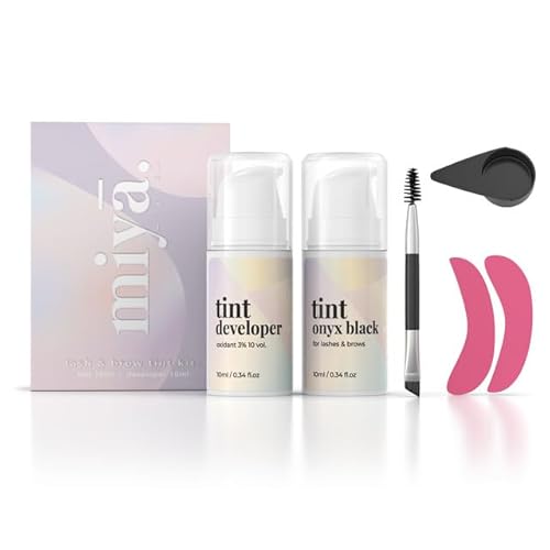 MIYA LASH | Schwarze wasserfeste Farbe für Augenbrauen und Wimpern | 2-in-1 Wimpern- und Augenbrauen-Farbset | Wasserdicht | Schwarz | Langanhaltende Wimpern- und Augenbrauenfarbe für 6 Wochen