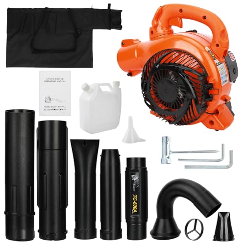 sexaoalx Blattgebläse und Benzinbetrieben, 2 Takt -Gasgebläse, saubere Gärten, Terrassen, Dachrinnen, Einfahrten und mehr - Leicht, schnurlos (schnell ankommen) EBV260A Orange 26cc