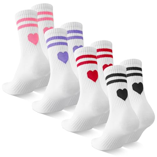 Utensilsto 4 Paar Socken Damen 39-42 Tennissocken Lustig Socken mit Herz Motiv Weiß Sportsocken Lange Baumwollsocken Laufsocken Arbeitssocken Geschenke für Beste Frauen Lieblingsmensch Freundin