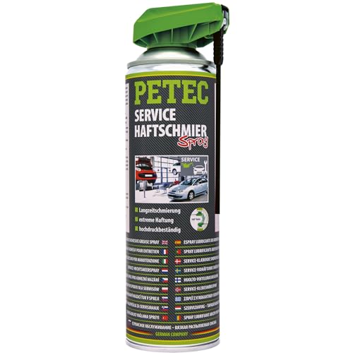 PETEC Service Haftschmierspray Sprühfett KFZ Spray Schmiermittel 500 ml. Hochviskose Fett für Führungsbolzen, Türfett Auto, Kettenfett, Lagerfett 71550