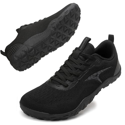 ASHION Barfußschuhe mit Breite Zehenbox Herren Minimalistische Outdoor Traillaufschuhe Herren Fitnessschuhe Sneaker, 13-Schwarz, 44 EU