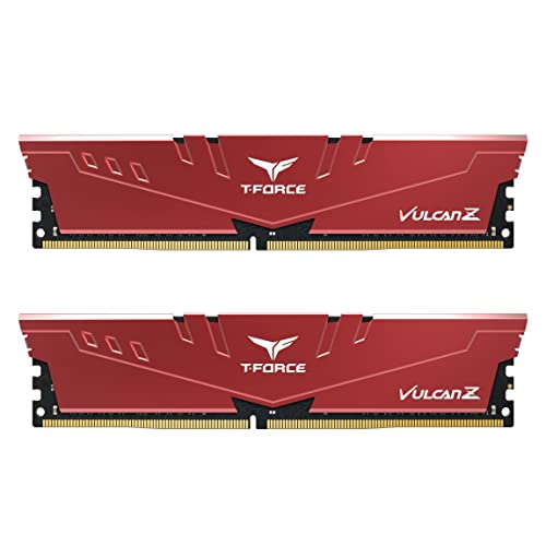 TEAMGROUP T-Force Vulcan Z DDR4 32GB Kit (2x16GB) 3600MHz (PC4 28800) CL18 Desktop Arbeitsspeicher RAM TLZRD432G3600HC18JDC01 - Rot