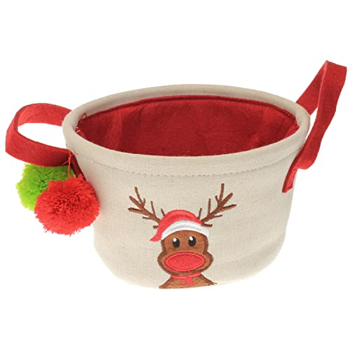MACOSA AS7199/R Weihnachtskorb Geschenkkorb Rentier Leinen & Filz mit Henkel Filzkorb Weihnachten Leinenkorb Dekokorb rund Korb (Rentier)