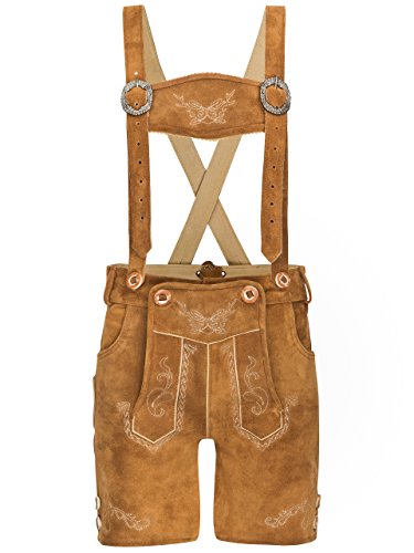 Kinder Lederhose Wiesnspatz Trachtenlederhose Jungen und Mädchen Schöneberger Trachtenhose kurz (134, Hellbraun)