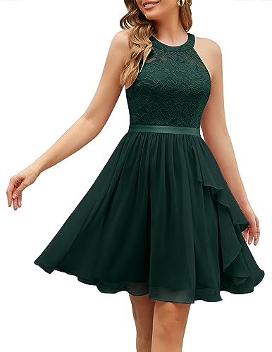 Wedtrend Hochzeitskleider für Gäste Abendkleider Damen A Linie Rüschenkleid Cocktailkleider Kurz Cocktailkleid Damen Elegant für Hochzeit WT0213 DarkGreen M