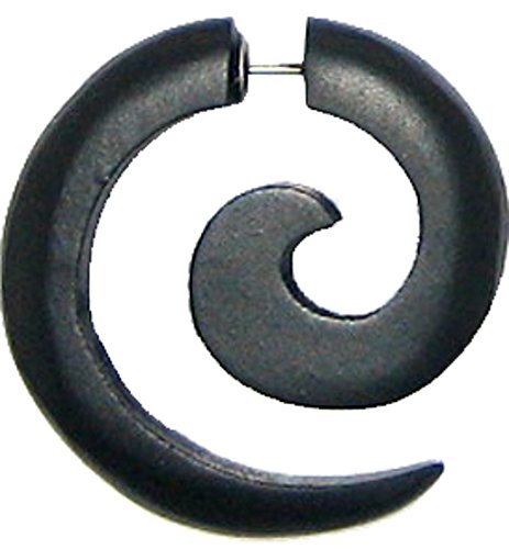 CHICNET Fake Spirale Lobe Piercing Edelstahl Ohrstecker Dehnschnecke Holz Helix Ohrring Dehner | Dehnspirale Unisex 6mm 8mm Chirurgenstahl Steckverschluss Plug Tribal schwarz