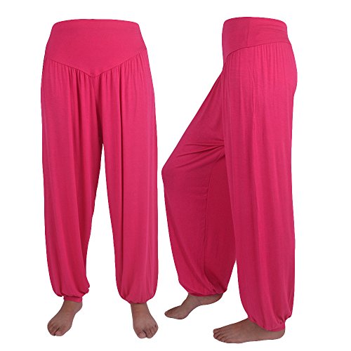 Generisch Yogahose Damen 3/4 Hüftstraffende Einfarbige Tanz Baumwoll-elastische Sporthose Yoga-Casual-Frauen weiche lockere Hosen Yogahose Damen Sommer Leicht Sport Outdoor (Hot Pink, XXXL)