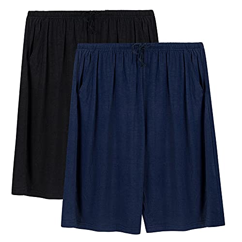 Chalier Cozy 2er Pack Pyjamahose Herren Kurz Modal Schlafanzughose Weich Verstellbare Taille, Beidseitige Taschen L Marine + Schwarz