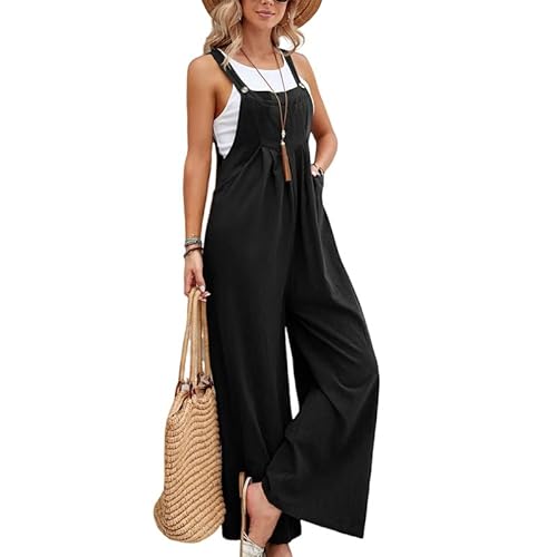 SaiDeng Damen Latzhose – Oversize Baggy Jumpsuit, Bequeme Trägerhose, Loose Fit Overall, Casual Sommerhose mit Trägern