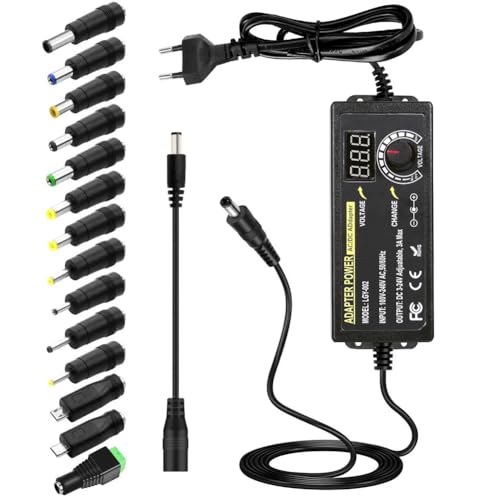 3V-24V Einstellbares Netzteil Universal Netzteiladapter 3A 72W Verstellbarer Netzadapter 100V-240V AC to DC mit LED Spannungsanzeige und 5,5x2,5mm 14 Tipps für Haushaltselektronik, DC Motor 3A Max